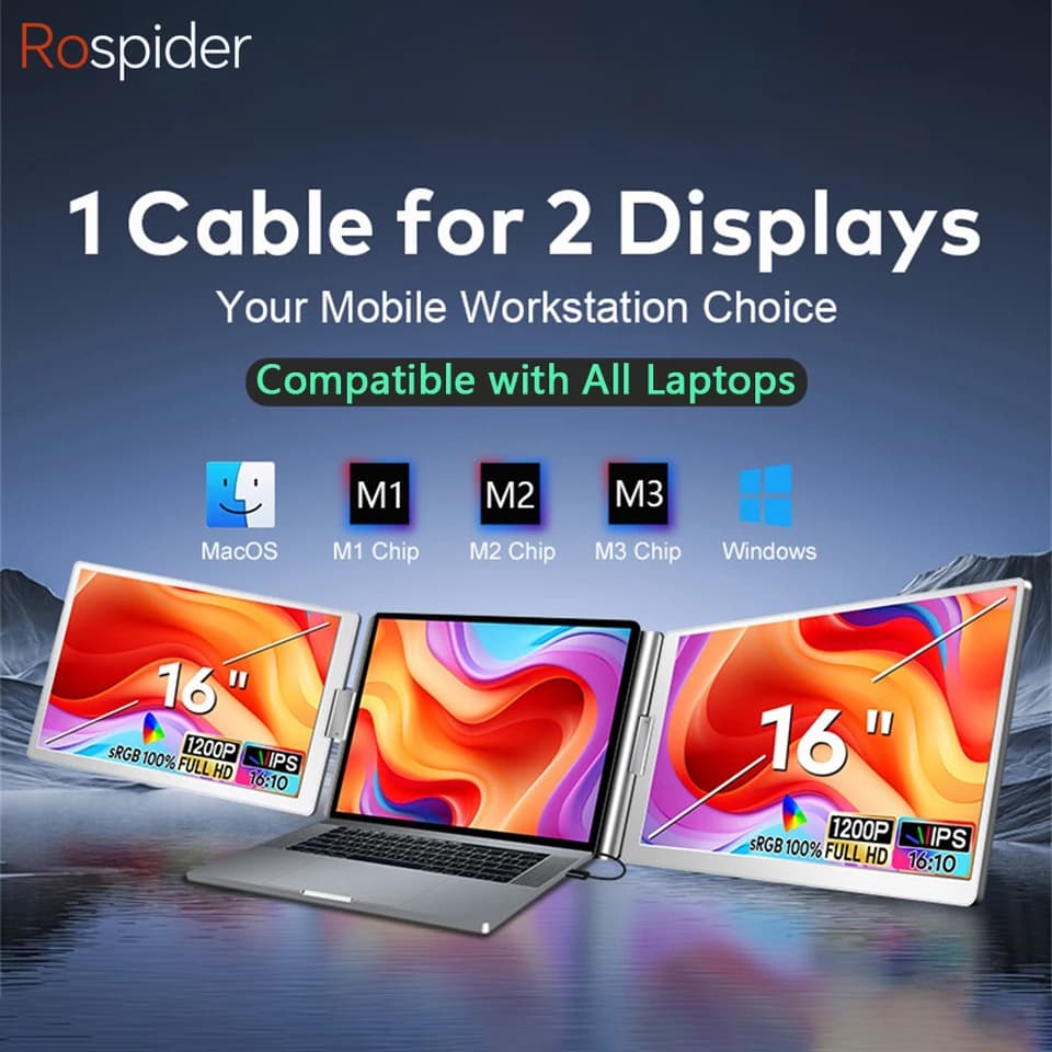 Portable Monitor Triple Screen Extender | FHD Dual Display | Notebook Sub Screen - Thumbnail 3