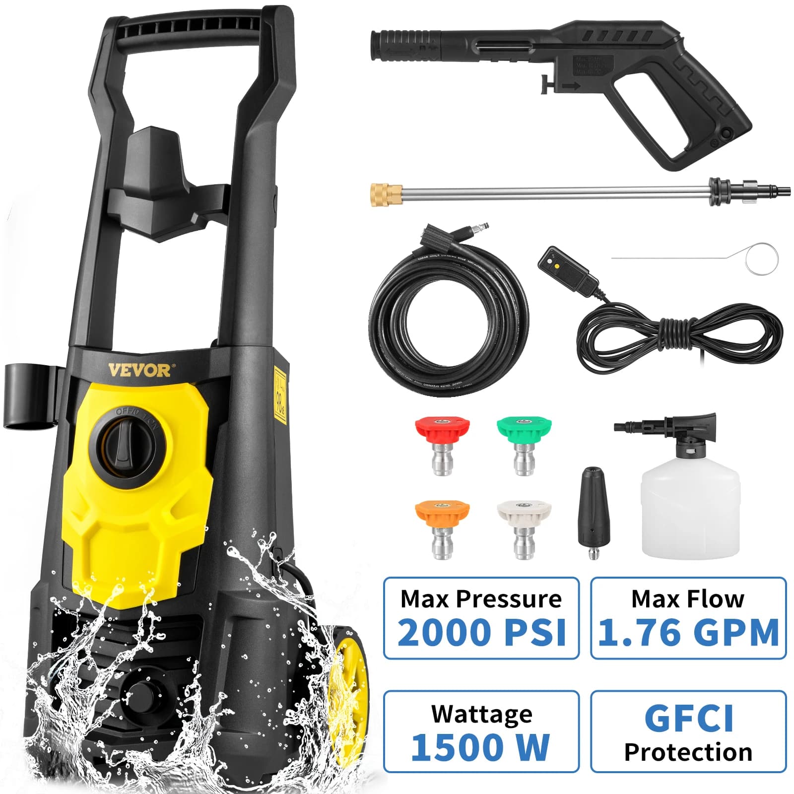 Electric Car Washer 1500W | 2000 PSI Auto Wash Machine | Home Use Pressure Spray Gun - Thumbnail 2