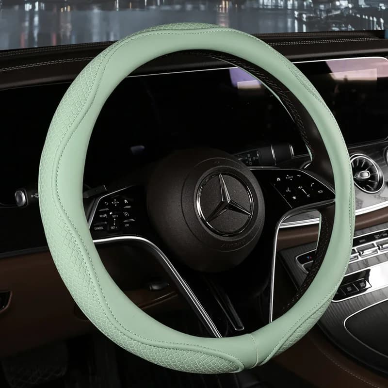 Anti-Slip Leather Steering Wheel Covers | D-Shape & Round | 38cm Fit - Thumbnail 2