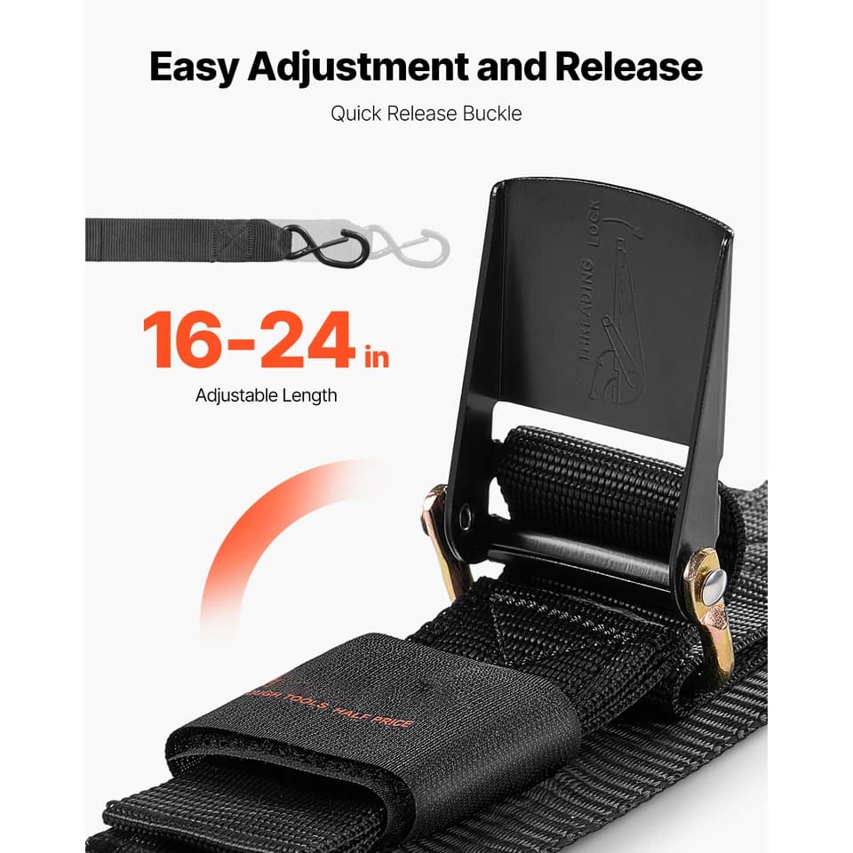 2pc Ratchet Tie-Down Straps | 2"/50mm x 2/4ft | S-Hooks for Trailers - Thumbnail 7