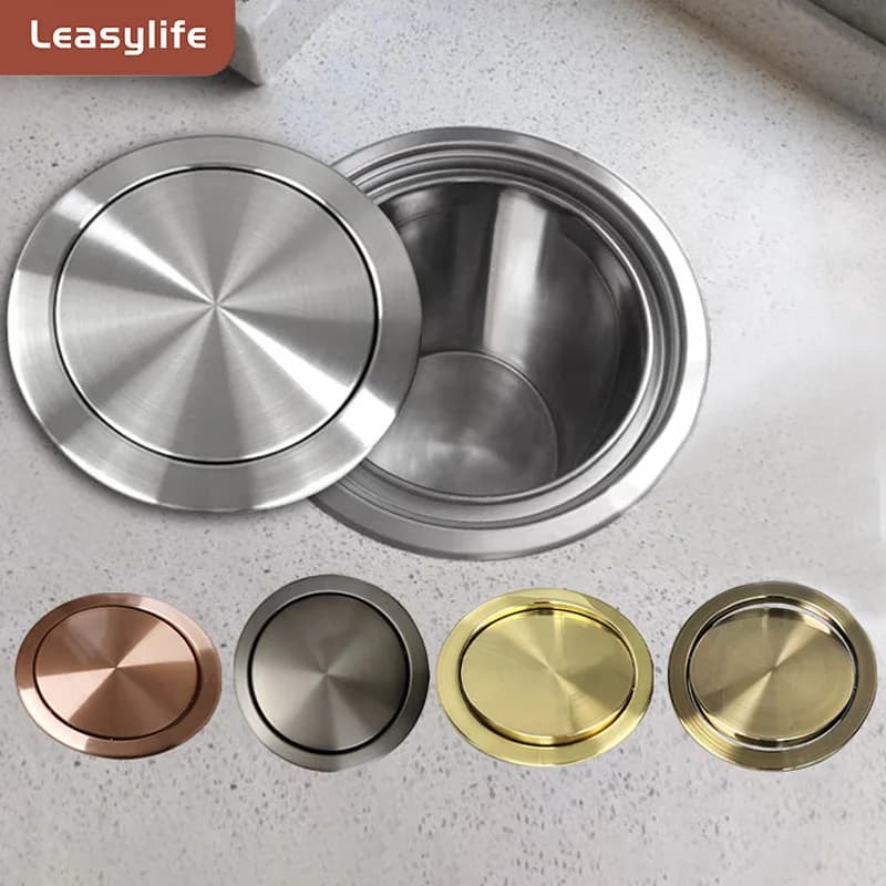 Recessed Countertop Swing Bin | Stainless Steel | Kitchen & Office - Thumbnail 2