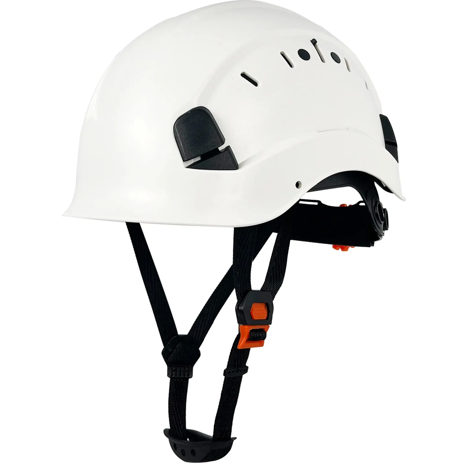 CE work safety hard hat with slotted ventilation, adjustable ratchet fit for engineers, suitable for men and women in industrial construction.