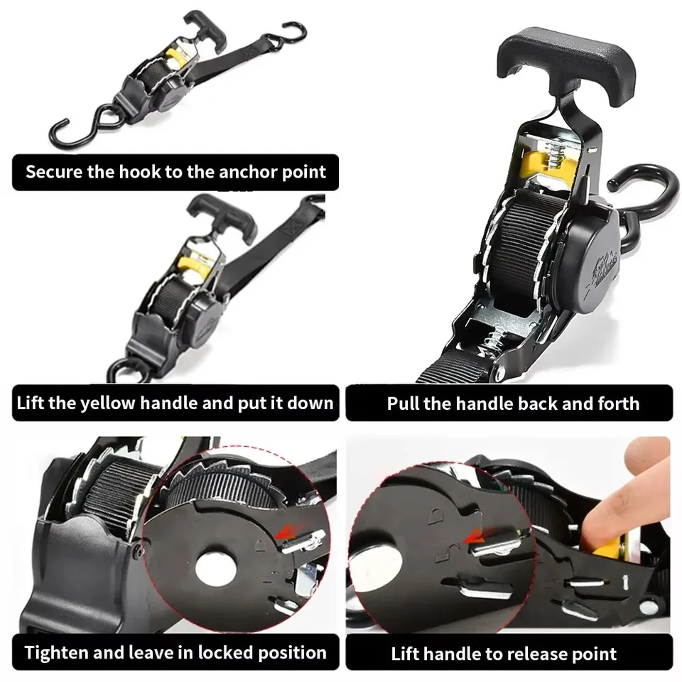 Ratchet Tie-Down Straps | Heavy Duty Auto Retractable | Trailers & Vehicles - Thumbnail 2