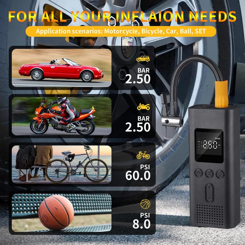 Tyre Inflator | 150 PSI Wireless Pump | Digital Display & LED - Thumbnail 6