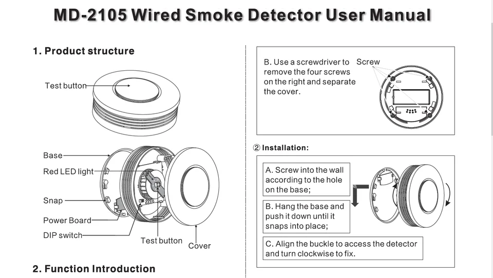 Meian MD-2015 Wired Smoke Detector | 24-Hour Zone Monitoring | Hardwired Fire Alarm - Thumbnail 5