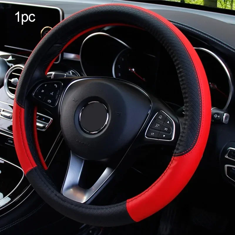 Leather Steering Wheel Covers | Universal 15 Inch Anti-Slip Fit - Thumbnail 5