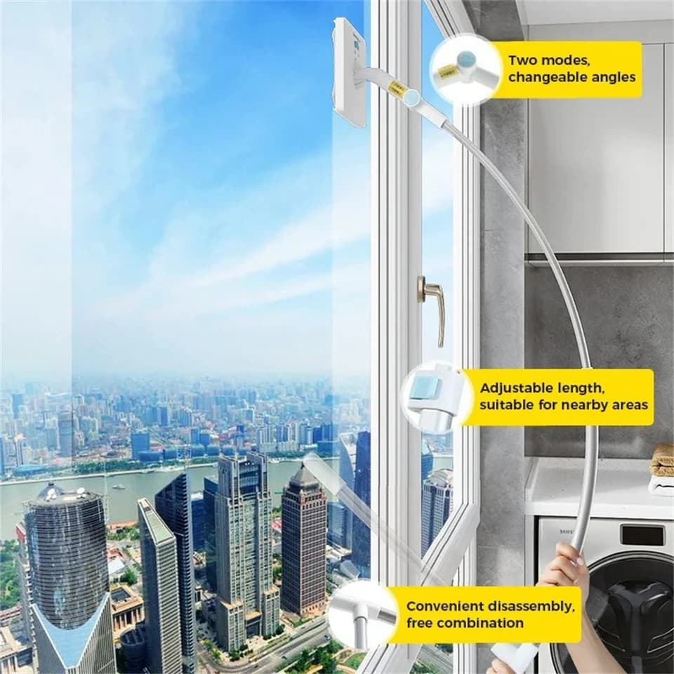 High Window Cleaning Kit | Double-Sided Glass Wiper | Extended Reach Pole - Thumbnail 4