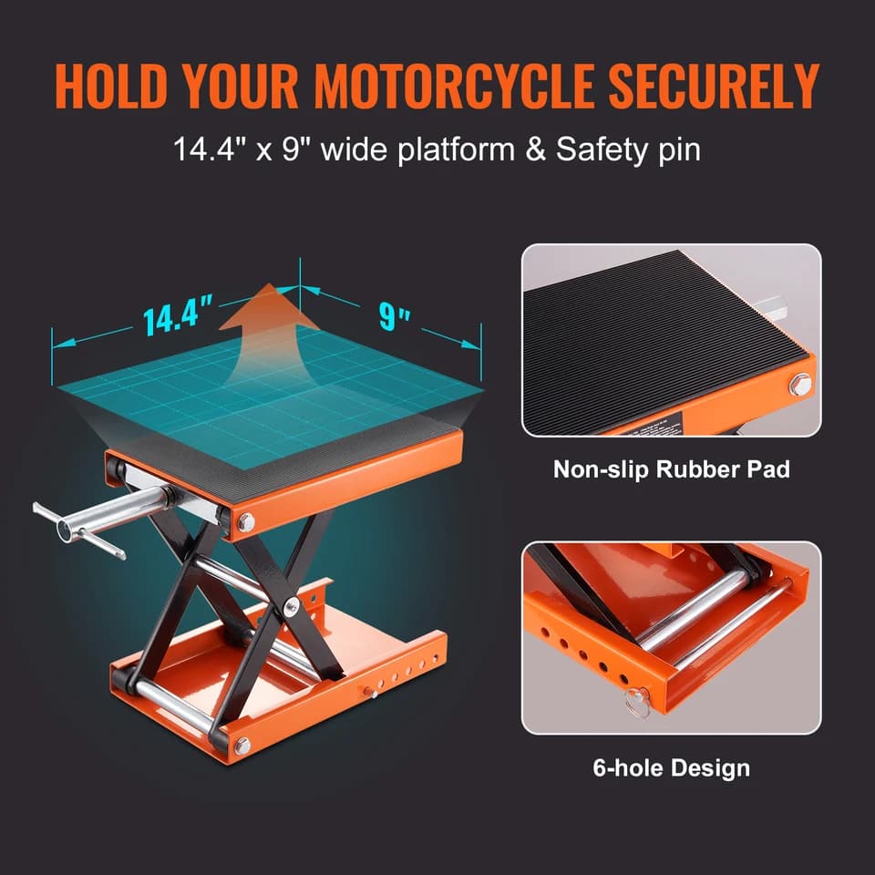 Motorcycle Scissor Jack Lift | 500kg Wide Deck | Safety Pin Steel Jack - Thumbnail 5