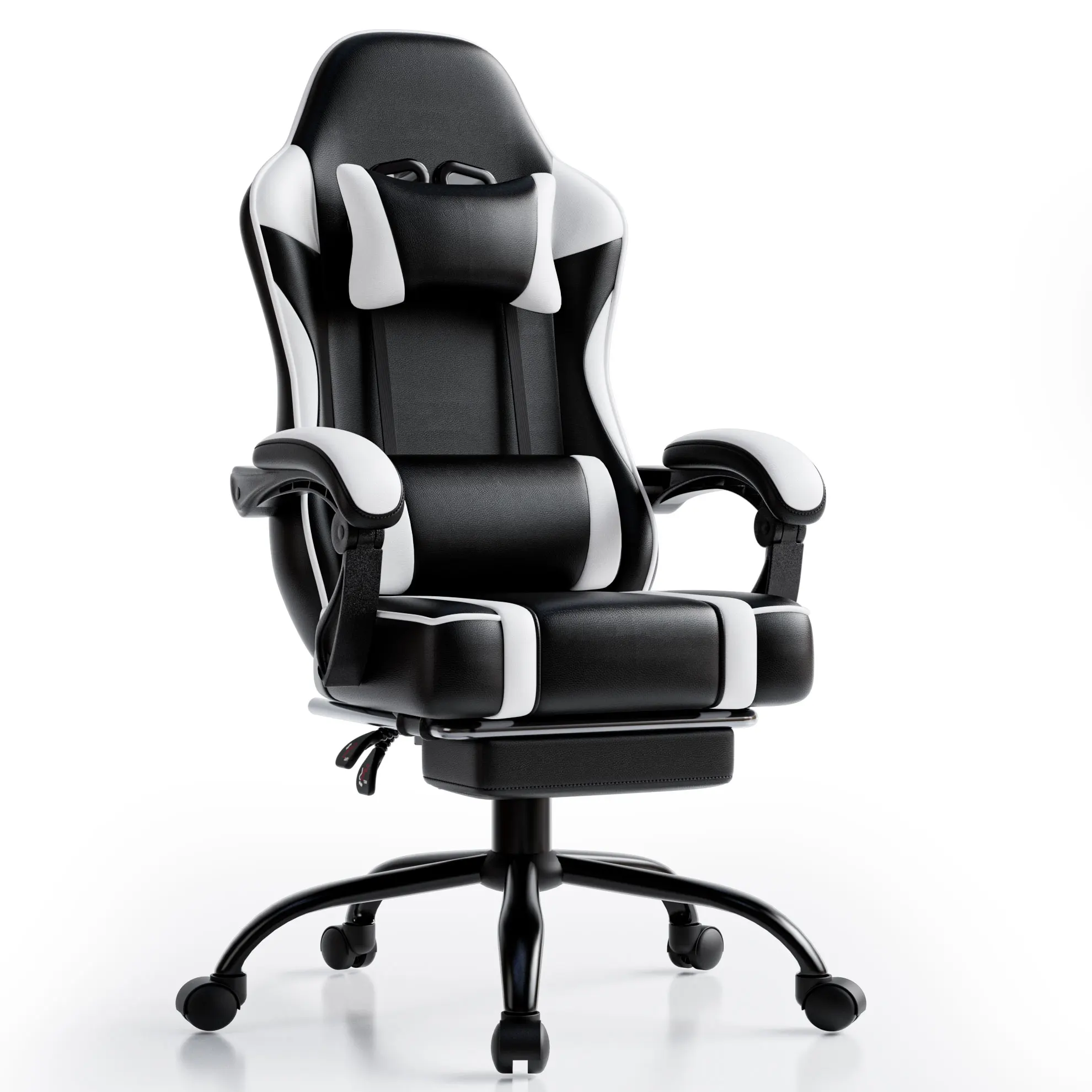 PU leather gaming chair recliner with built-in massager, racing-style design for adults, suitable for gaming or office use.