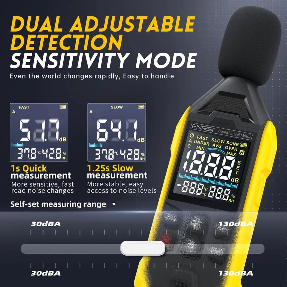 FNIRSI FDM01 Decibel Meter | 30-130dB Sound Level | Digital Handheld - Thumbnail 4