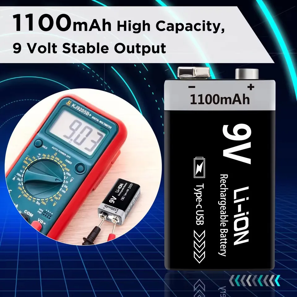 Rechargeable 9V Li-ion Battery for Multimeters | 1100mAh Type-C | RC Model 6F22 - Thumbnail 6