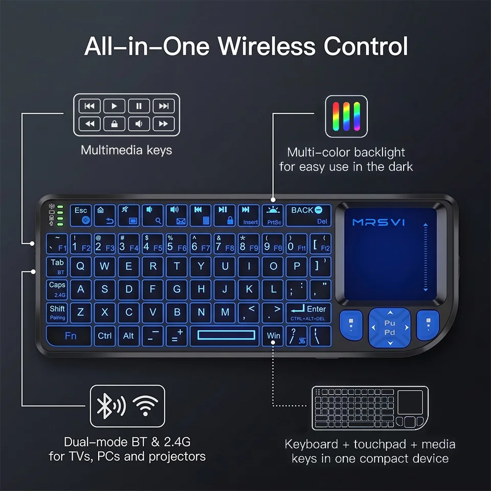A8 PLUS Wireless Keyboard | Backlit 2.4GHz & Bluetooth 5.0 | For Android TV, Mac, Laptop - Thumbnail 3