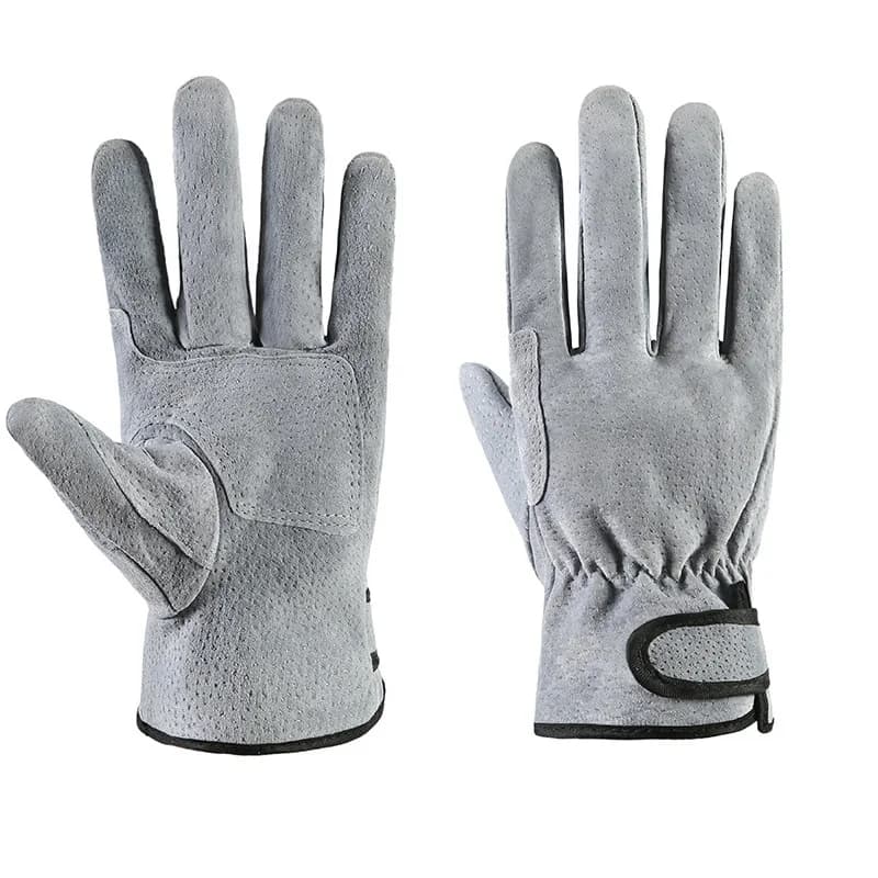 Cowhide leather welding gloves with heat-resistant protection for welding, cutting, and gardening tasks.