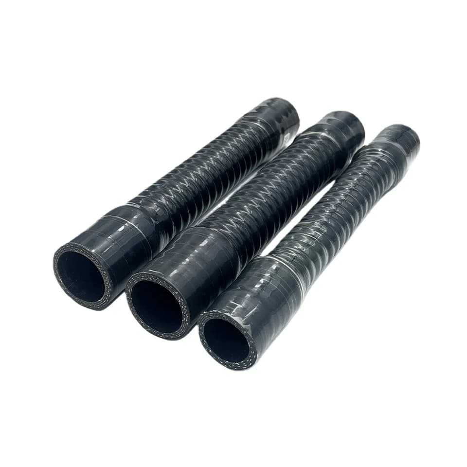 Black Silicone Flexible Washing Machine Hose: three identical corrugated hoses on white.