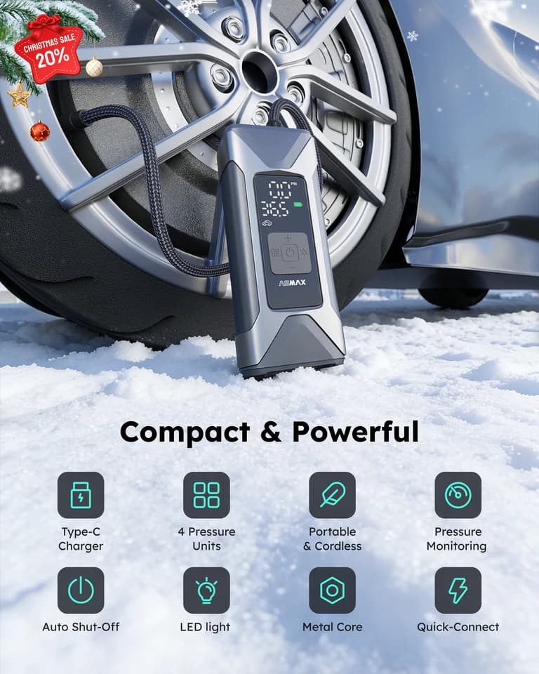 ASMAX T10 Digital Tyre Inflator | 160PSI Portable | Car, Bike & Boat Pump - Thumbnail 3