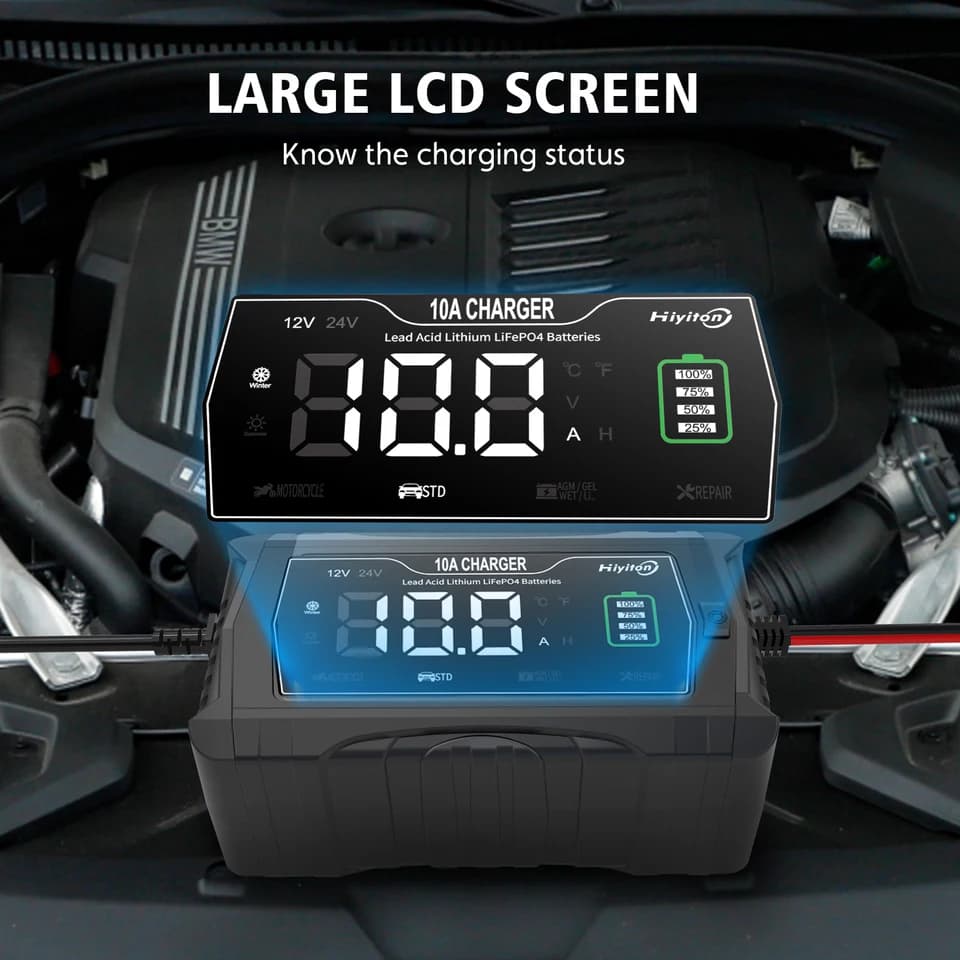 Automatic Car Battery Charger | 10A 12V/24V Multi-Chemistry | LiFePO4, AGM, Gel - Thumbnail 6