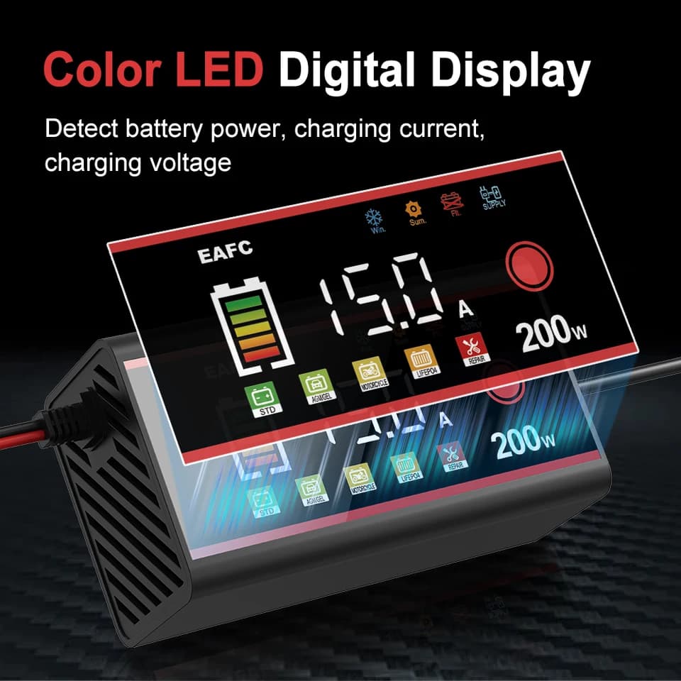200W/100W Car Battery Charger | 12V 15A Automatic | Lead-Acid LiFePO4 GEL AGM - Thumbnail 4