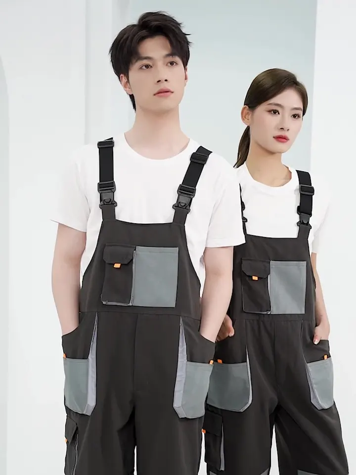 Men's Bib & Brace Overalls | Black Grey Multi-Pocket | Carpenter Workwear - Thumbnail 2