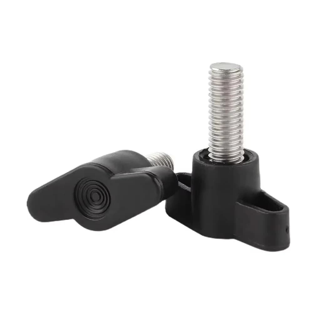 Stainless steel thumb screws with Z-handle bakelite knobs in M4, M5, M6, M8, and 1/4 UNC thread sizes for adjustable tightening.