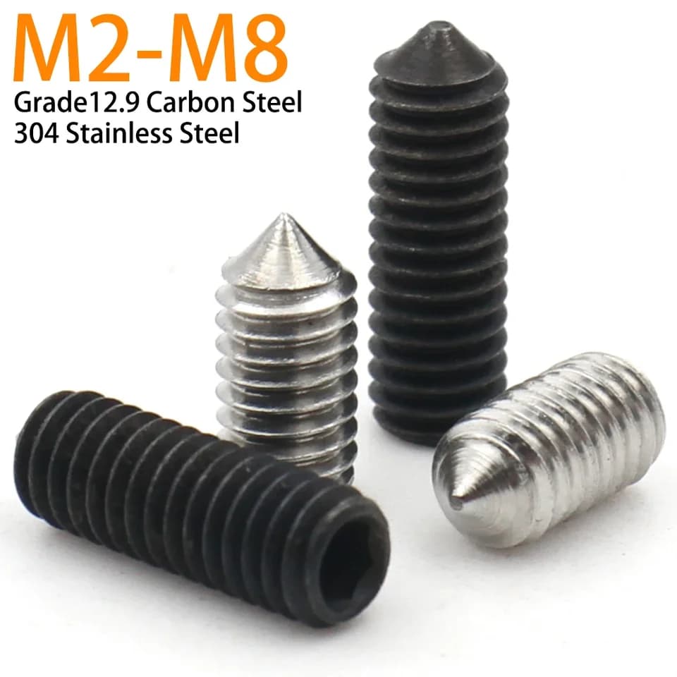 Grub Screws | M2-M8 Black Carbon Steel & 304 Stainless Steel | Hexagon Allen Head Cone Point - Thumbnail 2