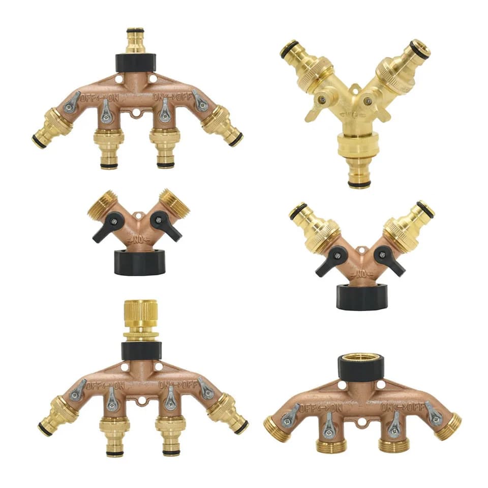 Garden Water Pipe 4-Way Splitter | Brass 3/4" Thread | Irrigation Valve Quick Connector - Thumbnail 2