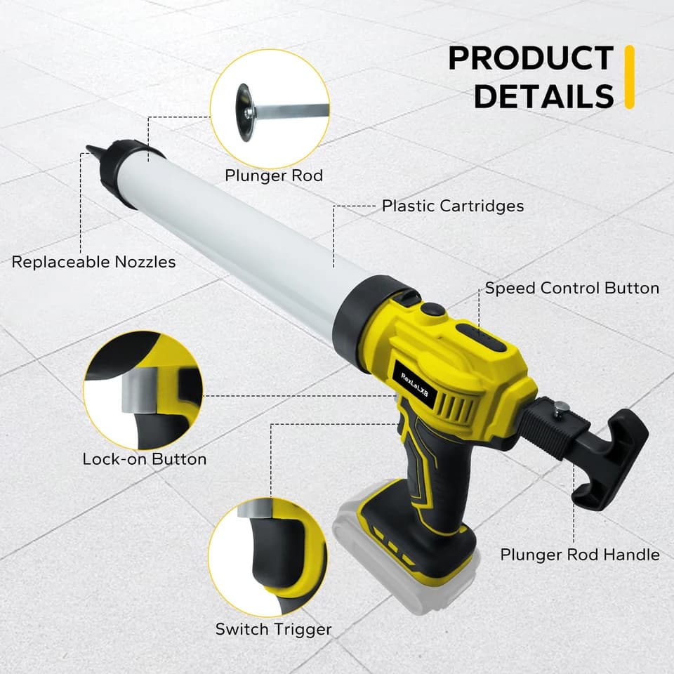 Battery Sealant Gun | 20oz/600ml | For DeWalt 20V Battery - Thumbnail 5