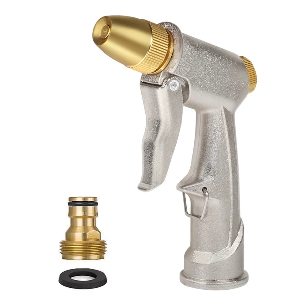 Portable high-pressure metal garden water spray gun with adjustable nozzle for yard watering, cleaning, and pressure washing.