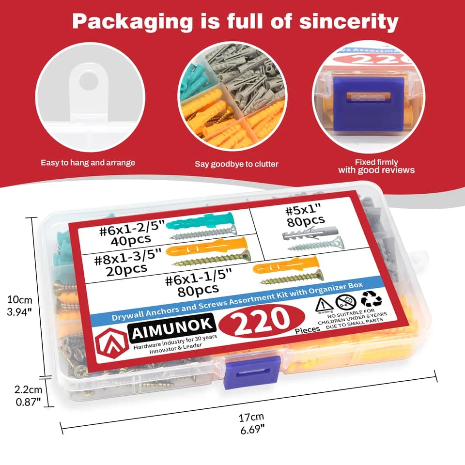 Plasterboard Fixings Kit | 220pc Anchors & Screws | Organiser Box - Thumbnail 6