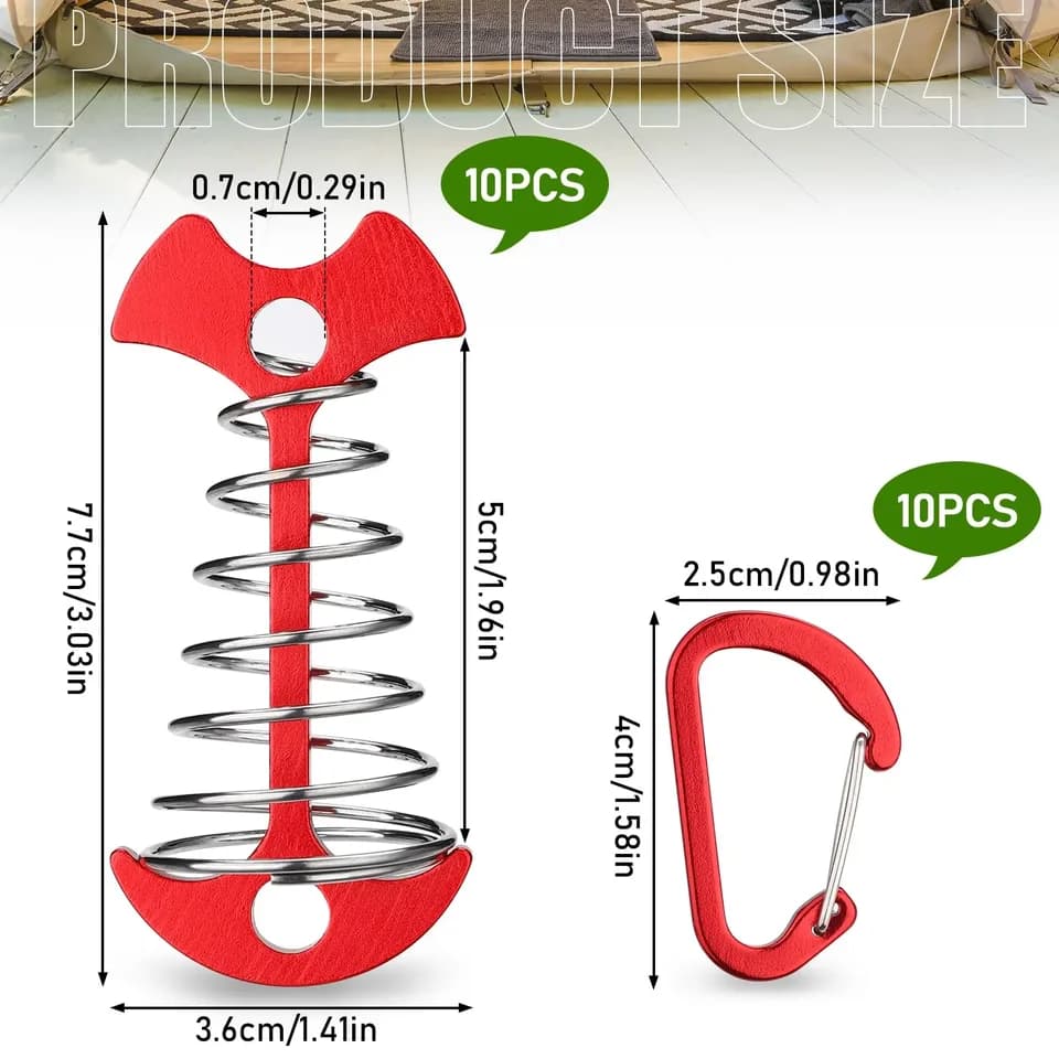 Ground Pegs for Decks | Fishbone Tent Stakes | Spring Rope Tensioner - Thumbnail 2