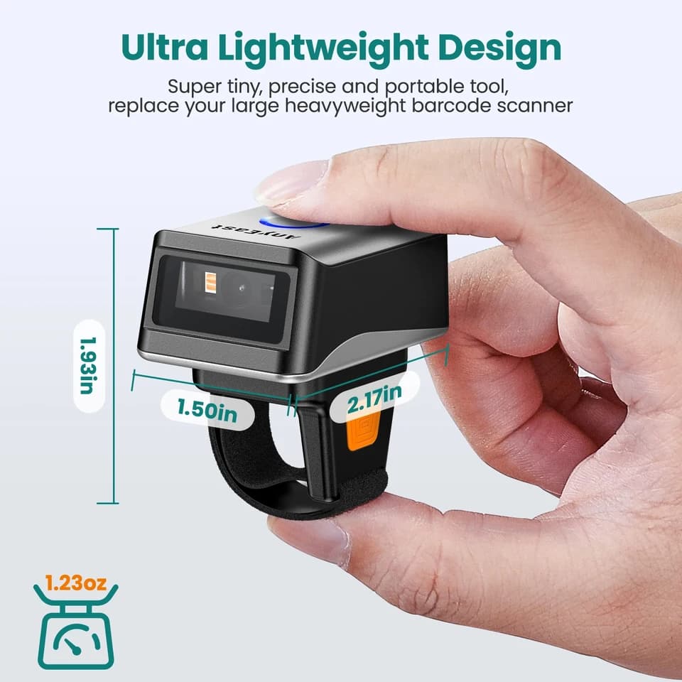 Ring Barcode Scanner | Wireless 2D for Android/iOS | Finger-worn Data Matrix Reader - Thumbnail 3