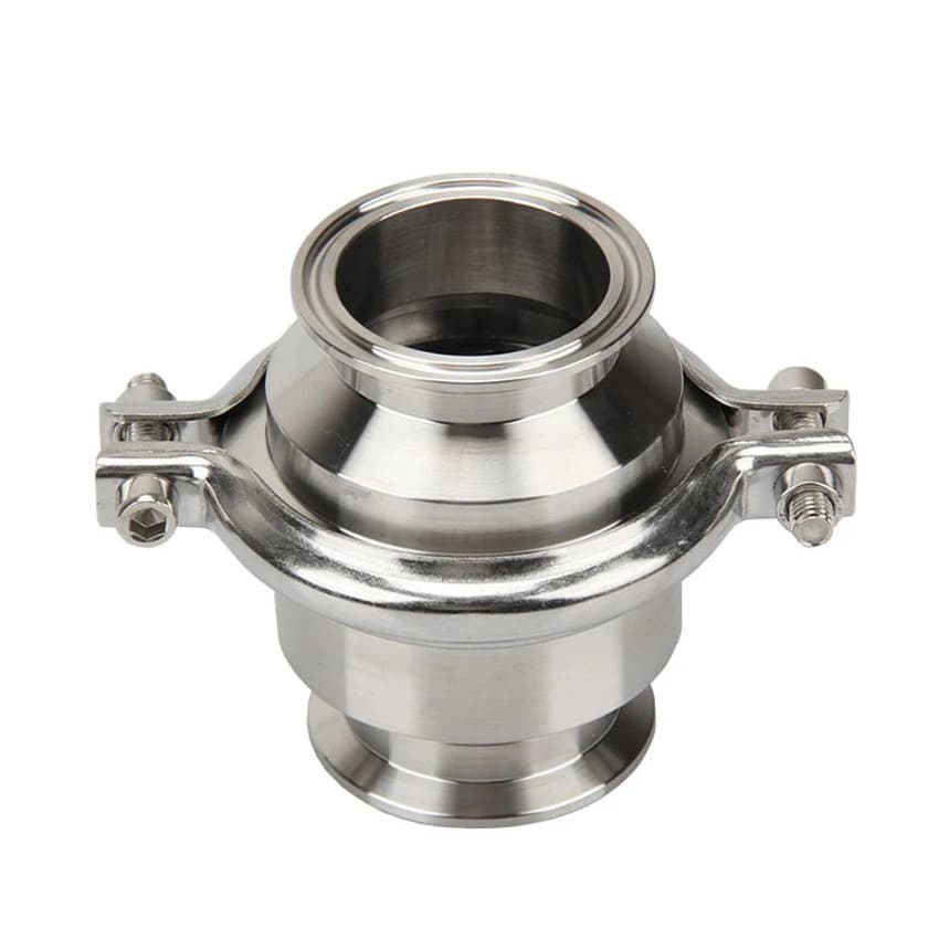 3/4" - 2" Tri Clamp Double Check Valve: single stainless steel clamp on white background.
