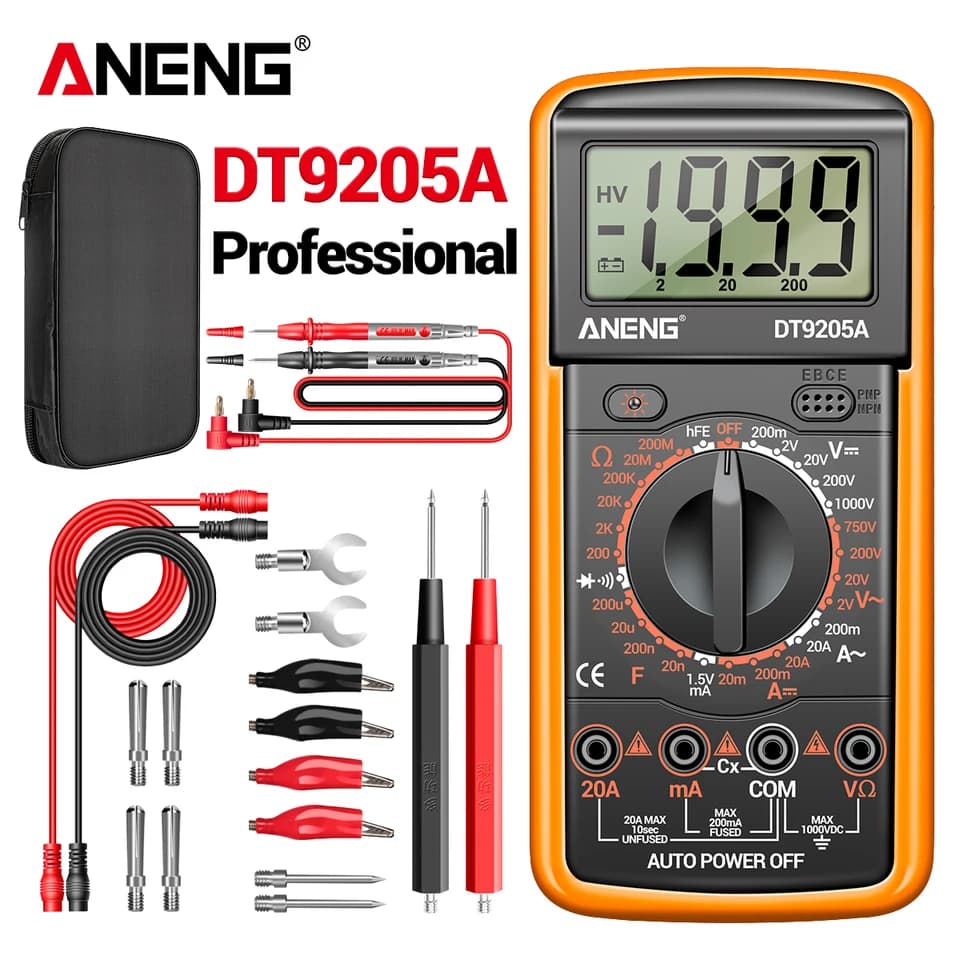 ANENG DT9205A-12 Multimeter | High Precision Digital Voltmeter | Electrician/DIY Tool - Thumbnail 2