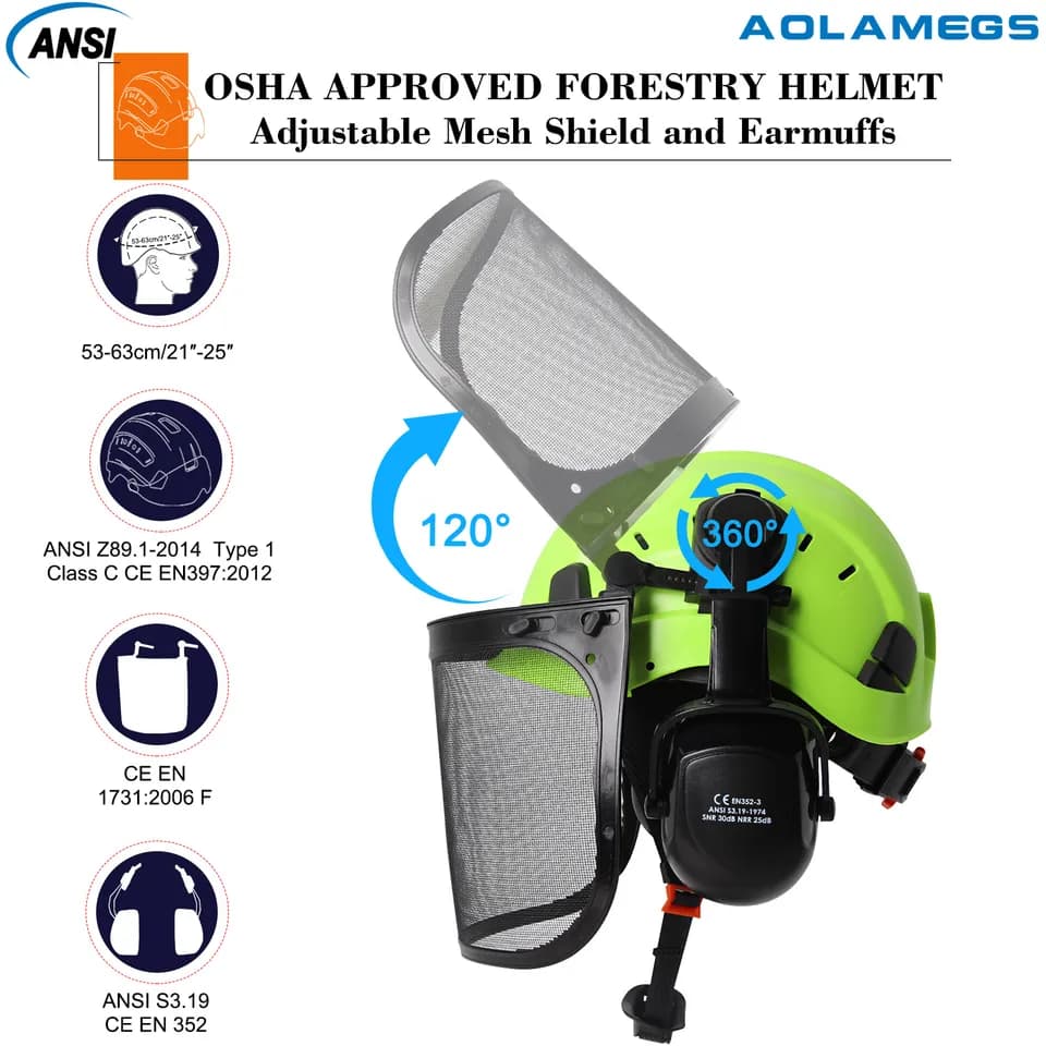 Safety Helmet in Construction | ABS Forestry Hard Hat | 3-in-1 Ear & Face Protection - Thumbnail 3