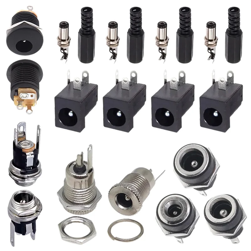 10-piece DC power connector set with 5.5mmx2.1mm and 5.5mmx2.5mm female jack and male plug for panel mounting