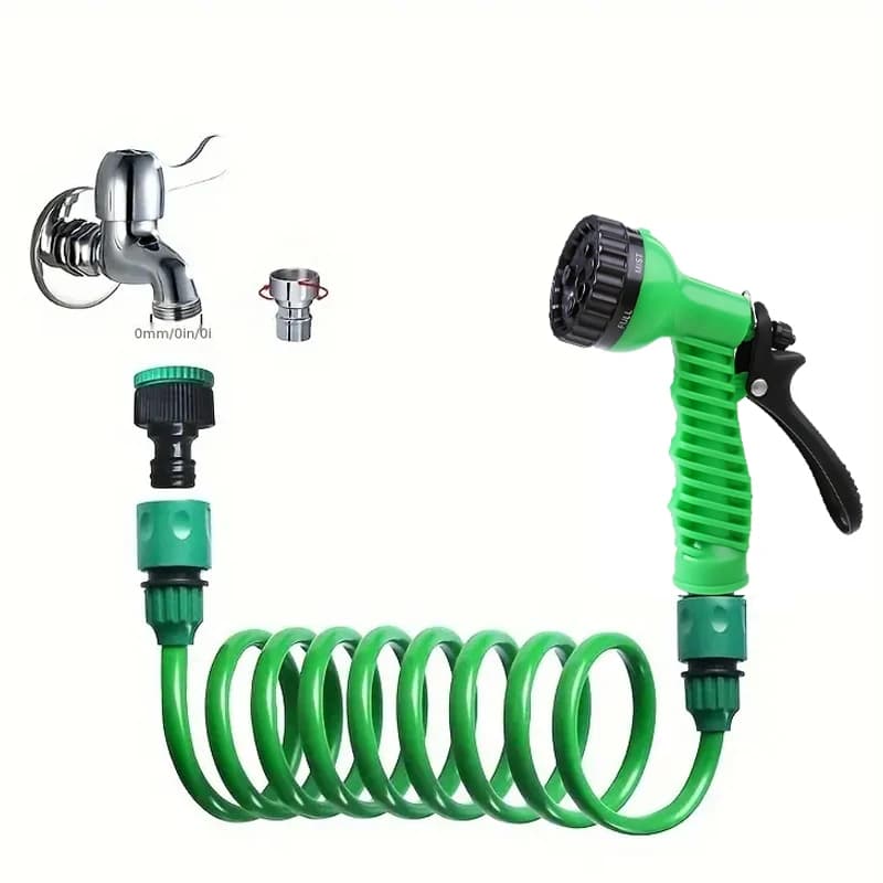 Garden Hose with 7-Function Nozzle | Car Cleaning Spring Pipe | Industrial Grade - Thumbnail 2