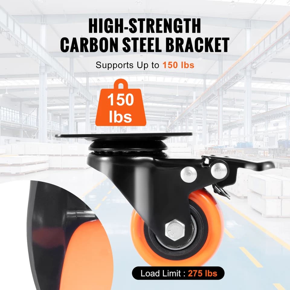Heavy-Duty Swivel Casters | Dual Locking PVC Wheels | For Carts & Workbenches - Thumbnail 4
