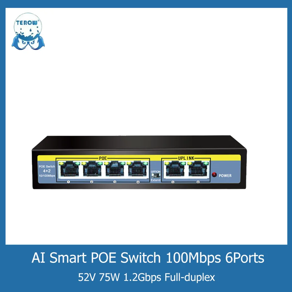 TEROW network switch 6 Port 100Mbps | VLAN Support | IP Camera & WiFi Router - Thumbnail 2