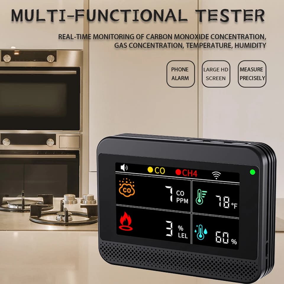 Tuya WiFi Carbon Monoxide Detector | 4-in-1 Gas Leak & Temp/Humidity | Industrial/Home - Thumbnail 3
