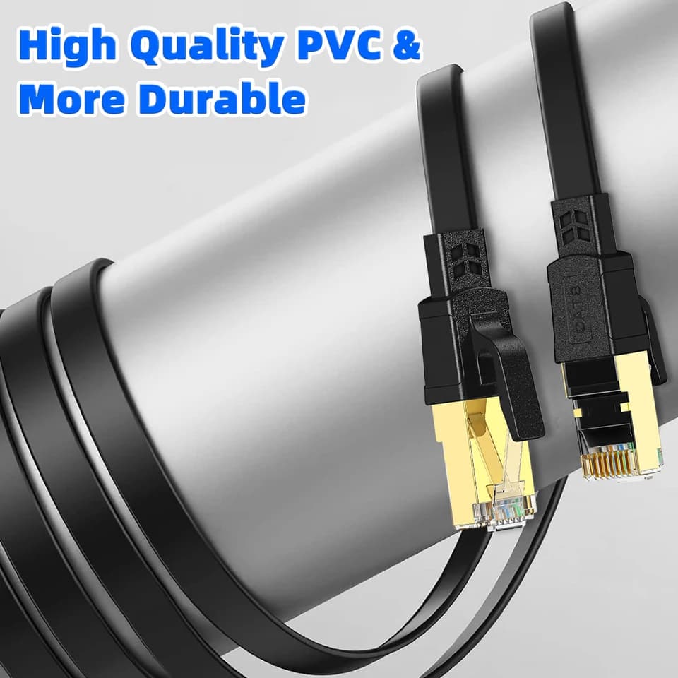 CAT8 Ethernet Cable | 40Gbps, 2000MHz | Flat Black RJ45 Patch Lead - Thumbnail 6
