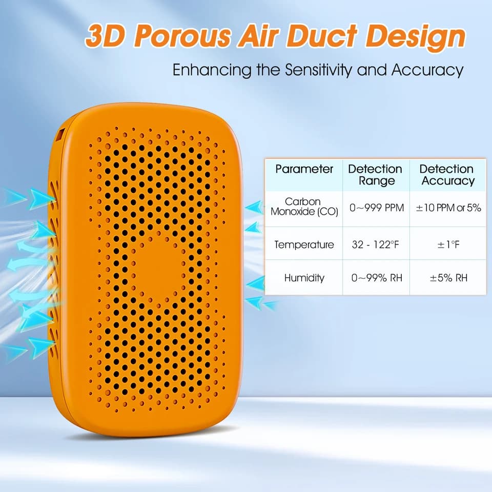 Carbon Monoxide Detector | Temp & Humidity Sensor | Portable Air Quality Monitor - Thumbnail 5