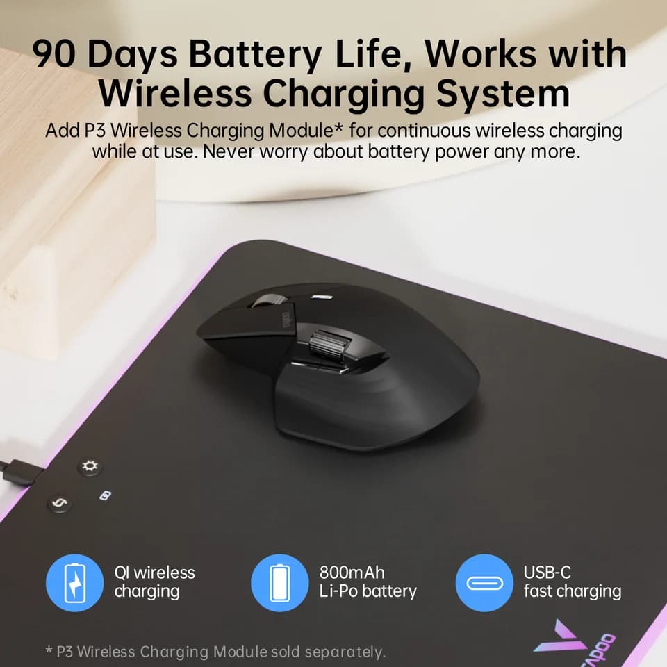 Rapoo MT760L/MT760M Wireless Mouse | Ergonomic, 4000 DPI | Multi-Device Bluetooth - Thumbnail 4