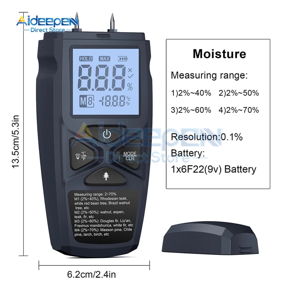 Moisture Meter | Digital Two-Pin Sensor | Backlit LCD for Lumber - Thumbnail 2