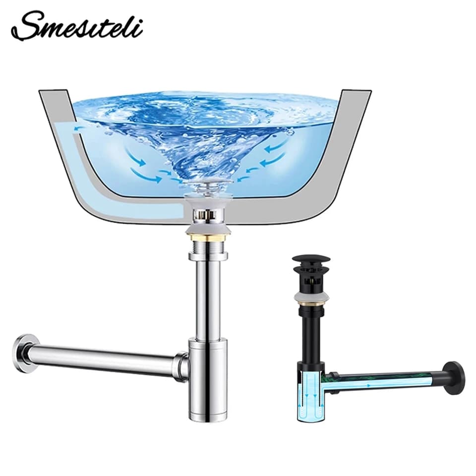 Brushed Brass Basin Waste P-Trap | Wall Mounted Bottle Siphon | UK Standard Plumbing - Thumbnail 3