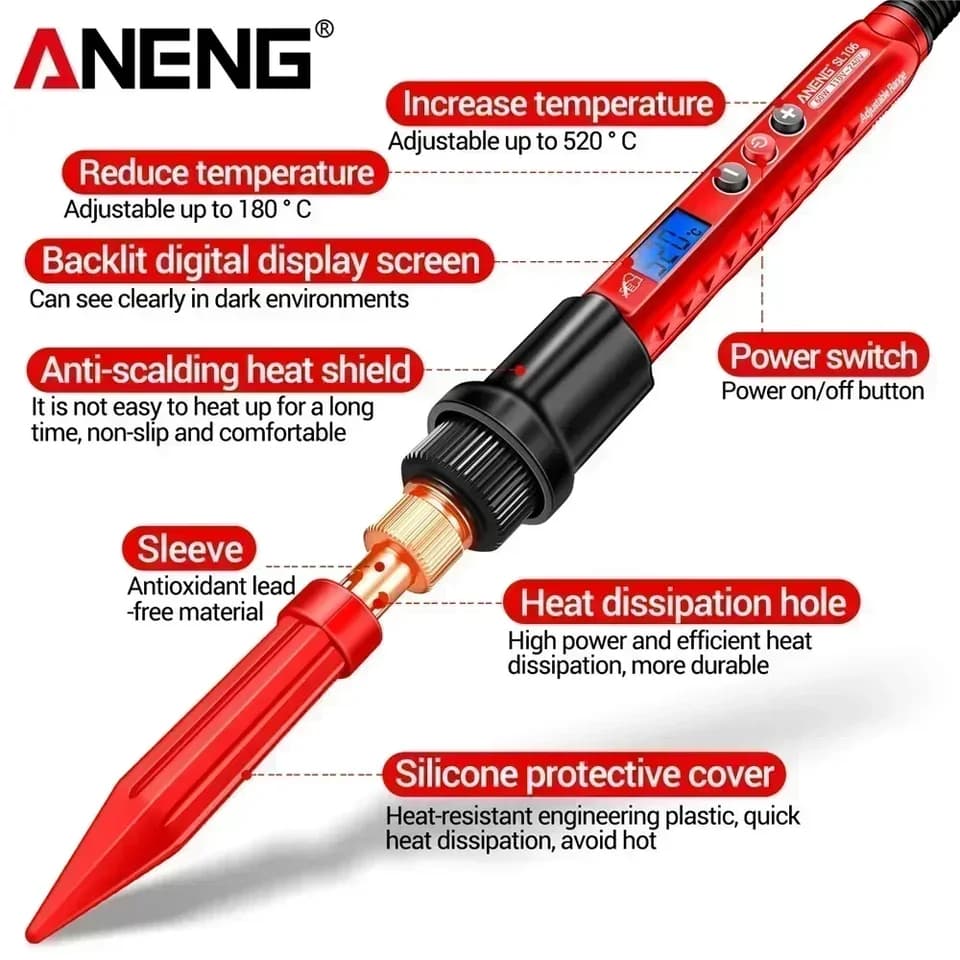 60W Adjustable Soldering Iron | 180-520°C Temp Control | Electrician Repair Tool - Thumbnail 2