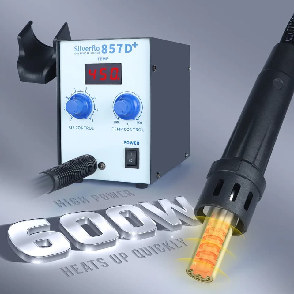 Silverflo 857D+ Soldering Iron | 600W Hot Air Rework Station | BGA SMD SOIC Repair - Thumbnail 5