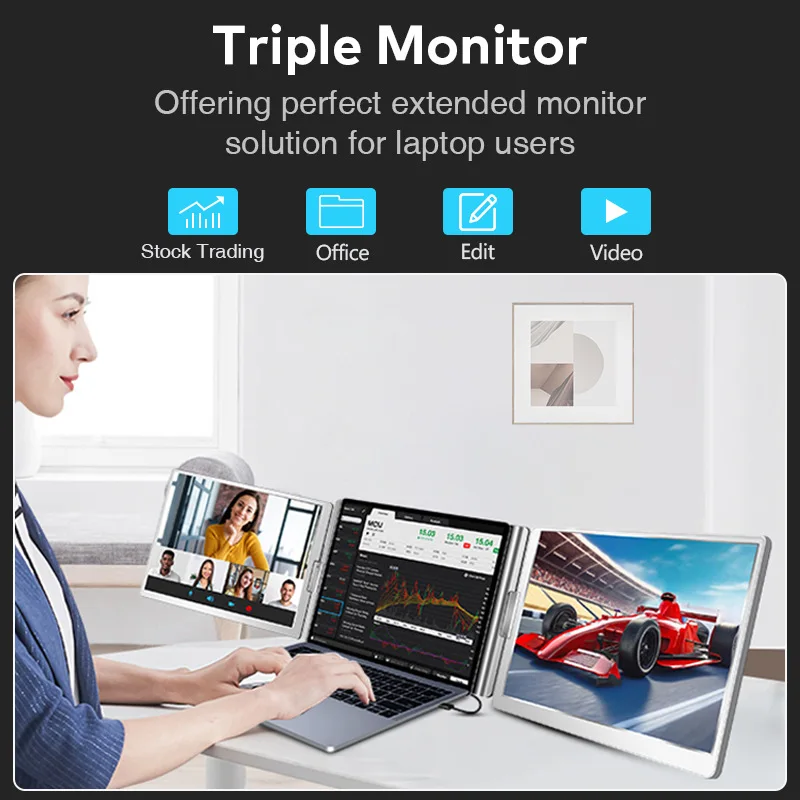 Portable Monitor Triple Screen Extender | FHD Dual Display | Notebook Sub Screen - Thumbnail 4