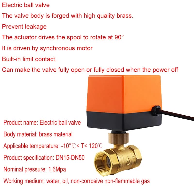 DN15-50 Brass Electric Ball Lockshield Valve | 220V 3-Wire 2-Control | 2/3-Way Actuated - Thumbnail 3