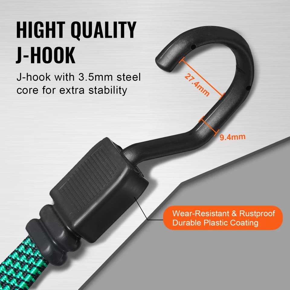 32pc Bungee Cord Ratchet Tie Down Straps | 2m Flat Elasticity | Steel J-Hooks for Cargo - Thumbnail 5