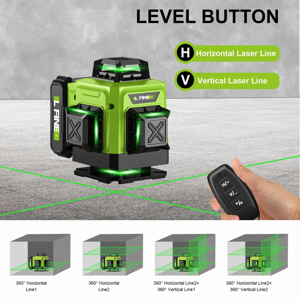 16-Line Green Laser Level | Self-Levelling Cross-Line | Rechargeable for Site Use - Thumbnail 3