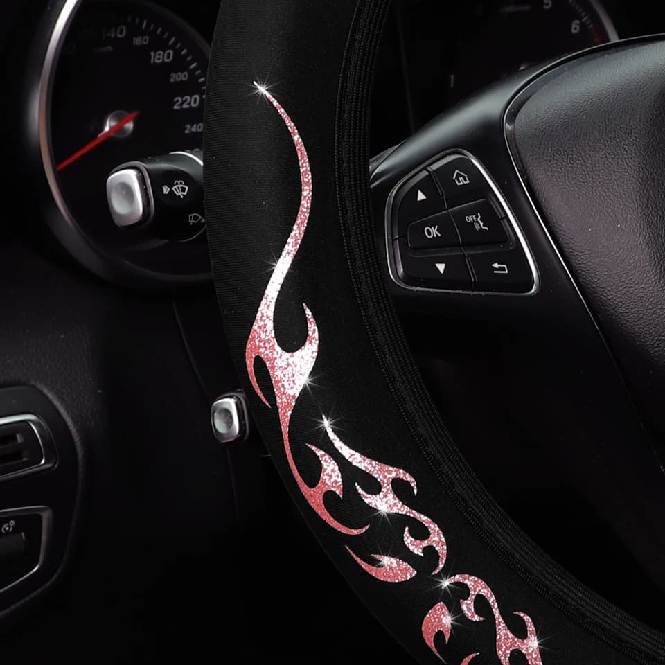 Steering Wheel Covers | Dynamic Flame Totem Design | Fits 14.5-15 Inch - Thumbnail 2